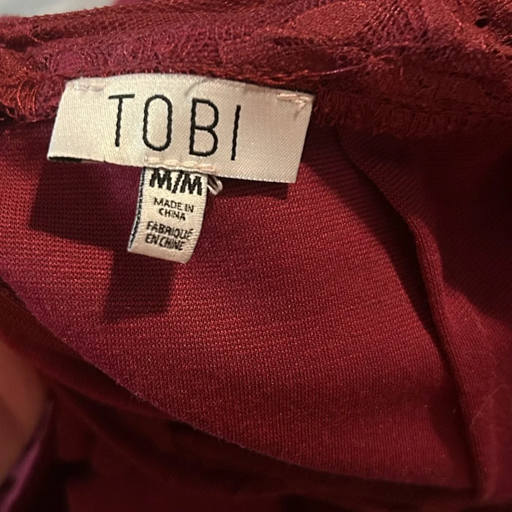 TOBI High Neck Backless Maroon Bodycon Dress w/ See-Thru Lace - Picture 11 of 13